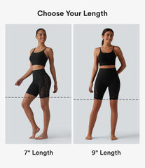 Halara UltraSculpt™ High Waisted Tummy Control Contrast Lace Yoga Biker Shorts 7'' with Pocket
