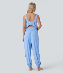 Sleeveless Cut Out Drawstring Pocket InstantCool Yoga Jumpsuit-UPF50+