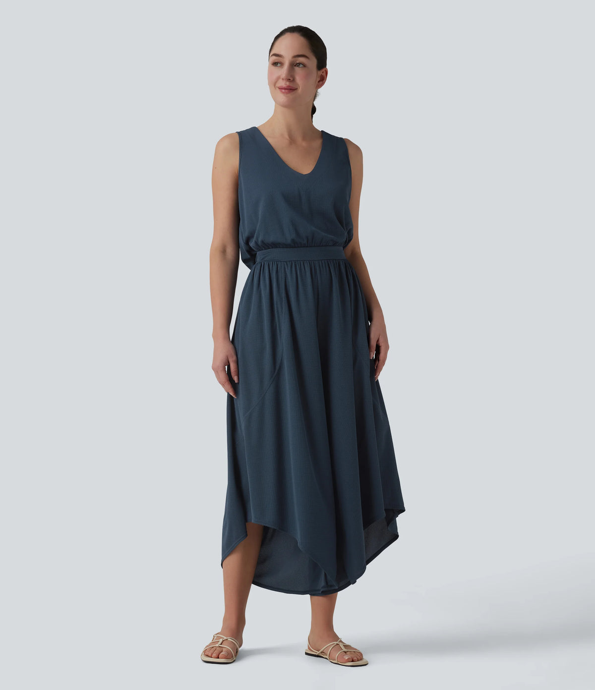 V Neck Flowy Waffle Casual Jumpsuit with Pockets-Easy Peezy Edition