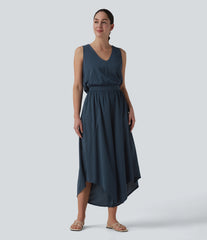 V Neck Flowy Waffle Casual Jumpsuit with Pockets-Easy Peezy Edition