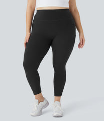 SoftlyZero™ High Waisted Double Pockets Plus Size Plain Yoga 7/8 Leggings-UPF50+