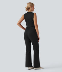 V Neck Sleeveless Casual Bootcut Jumpsuit with Pockets-Easy Peezy Edition