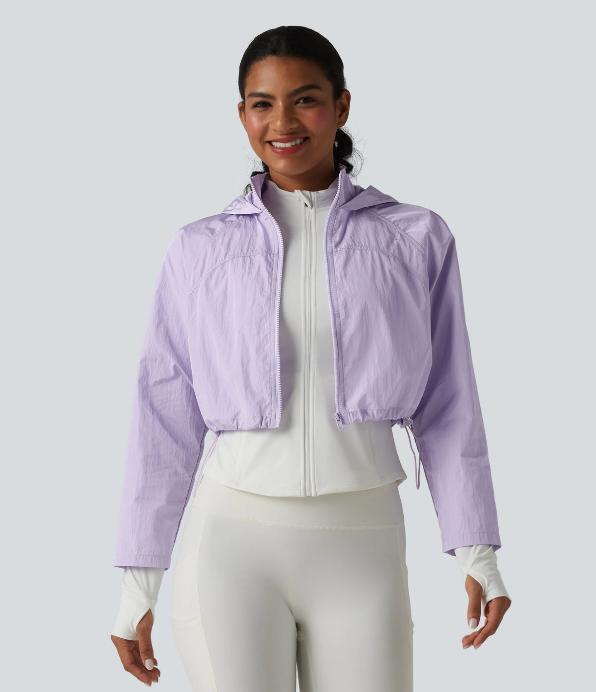 Durable Water Repellent Hooded Thumb Holes Curved Hem Running 3-in-1 Jacket with Pockets