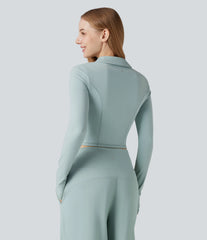 SoftlyZero™ Plush Polo Long Sleeve Thumb Hole Cropped Tennis Sports Top