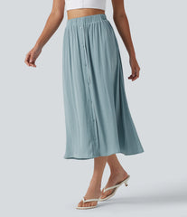 High Waisted A-Line Flowy Midi Casual Skirt