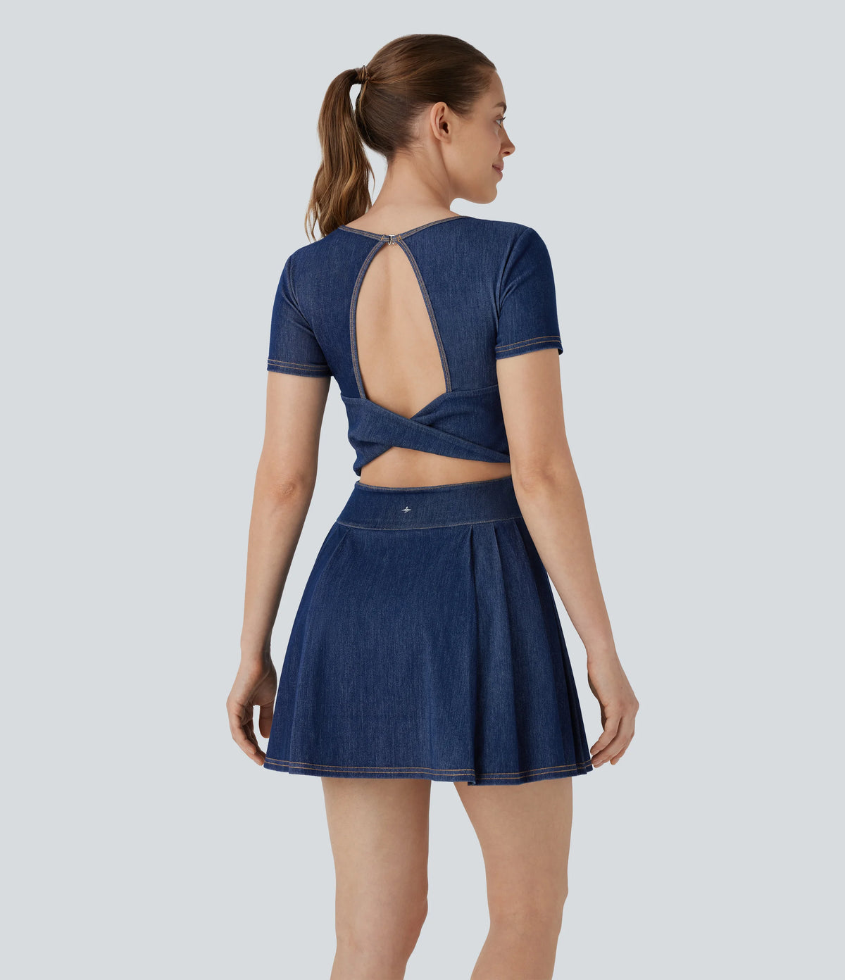 Halara Flex™ Pleated Hem 2-in-1 InstantCool Washed Denim Tennis Active Dress with Pockets