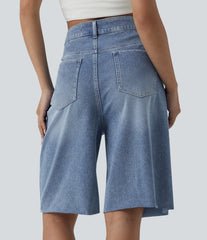 Halara Flex™ Asymmetric High Waisted Denim Casual Shorts with Pockets