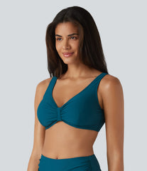 V Neck Sheen Bikini Top Swimsuit DD-F Cups