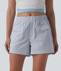 Mid Rise Quick Dry Crinkle Casual Baggy Shorts with Flap Pockets