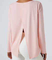 Scoop Neck Long Sleeve Split Relaxed Yoga Sports Top