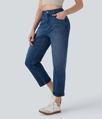 Halara Flex™ Mid Rise Straight Leg Washed Casual Jeans with Pockets