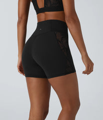 SoftlyZero™ High Waisted Crossover Contrast Lace Pocket Yoga Biker Shorts 5''-UPF50+