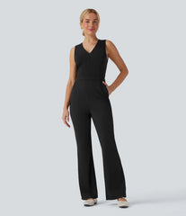 V Neck Sleeveless Casual Bootcut Jumpsuit with Pockets-Easy Peezy Edition