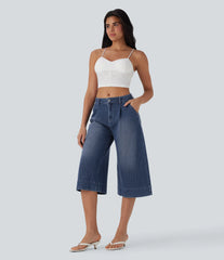 Halara Flex™ Mid Rise Capri Wide Leg Washed Casual Jeans with Pockets