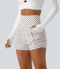 High Waisted Ruched Polka Dot Casual Shorts 3'' with Pockets