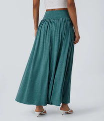 High Waisted 2-in-1 Flowy Maxi Casual Skirt