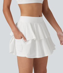 Mid Rise Breathable Mesh 2-in-1 InstantCool Quick Dry Micro Tennis Tiered Skirt with Pockets