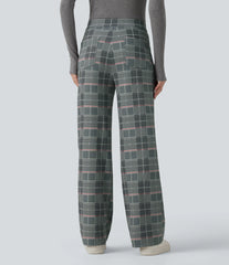 Halara Flex™ High Waisted Straight Leg Plaid Work Pants with Pockets