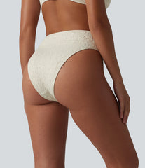 Mid Rise Crossover Jacquard Bikini Bottom Swimsuit