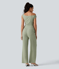 Off Shoulder Built-in Bra Casual Jumpsuit-Easy Peezy Edition