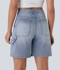 Halara Flex™ Mid Rise Pockets Washed Denim Casual Bermuda Shorts
