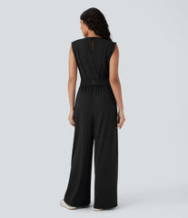 SoftlyZero™ QuickDry Round Neck Sleeveless Keyhole Pocket Yoga Jumpsuit-Easy Peezy Edition