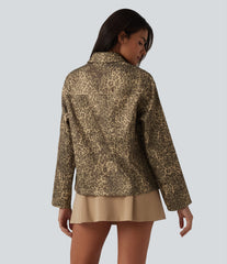 Long Sleeve Zipper Leopard Print Casual Jacket with Pockets