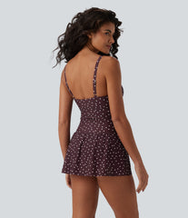 V Neck Push-Up Tie Front Tummy Control 2-in-1 Polka Dot One-Piece Swimsuit