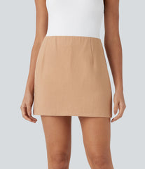 High Waisted 2-in-1 A Line Mini Casual Linen-Feel Skirt