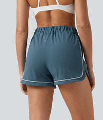 High Waisted Color Block Side Stripe Baggy Yoga Shorts 3'' with Pockets