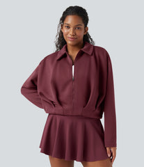 SpacerTek™ Collar Long Sleeve Pleated Zip Fly Casual Jacket