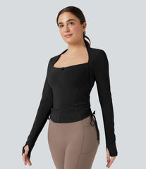SoftlyZero™ Plush Long Sleeve Thumb Hole Drawstring Yoga Jacket