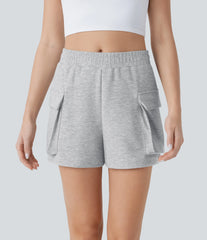 High Waisted Flap Pocket Yoga Cargo Sweat Shorts