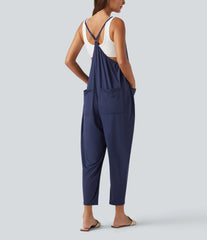 Square Neck Tapered Casual Maternity Jumpsuit with Pockets