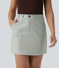 High Waisted Mini Work Linen-Blend Skirt with Pockets